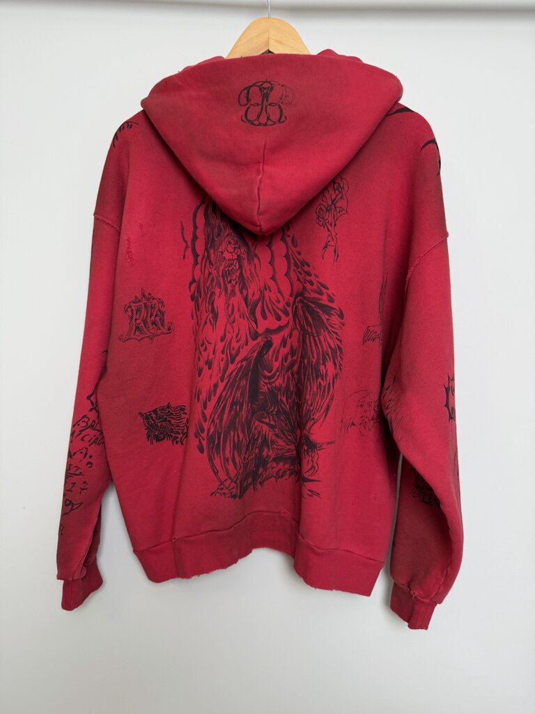 New Balenciaga Red Tattoo Skate Zip Hoodie size S(fits S-L)
