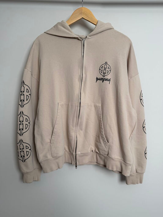 New Balenciaga Metal Stencil Cream Zip Up size L