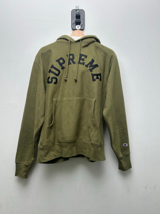Preowned Supreme Champion Olive Black Spellout Hoodie Sz.Medium