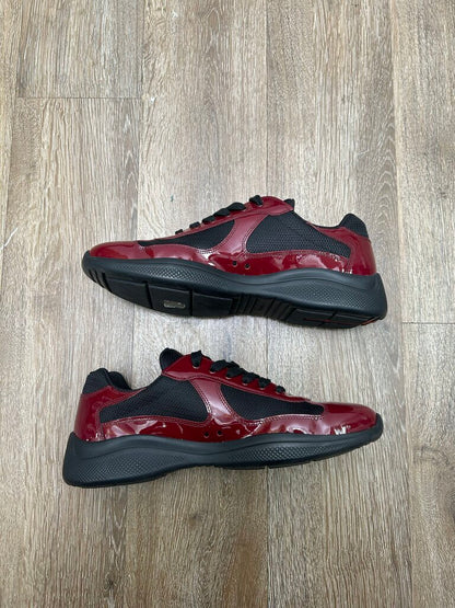 Preowned Prada Cups Burgundy Black Patent Sz.9.5/11.5