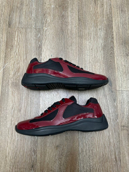 Preowned Prada Cups Burgundy Black Patent Sz.9.5/11.5