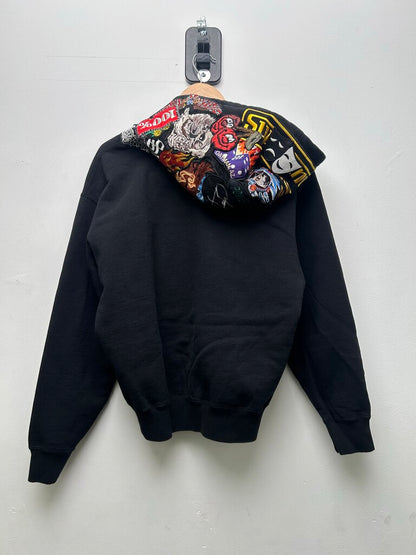 New Supreme All Over Patch Hood Black Zip Hoodie sz.S