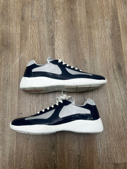 Preowned Prada Cups Navy Grey Patent Sz.11/13M