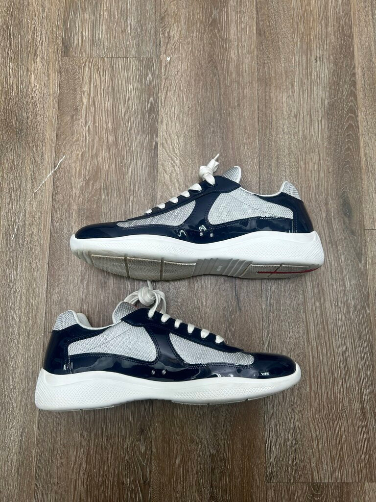 Preowned Prada Cups Navy Grey Patent Sz.11/13M