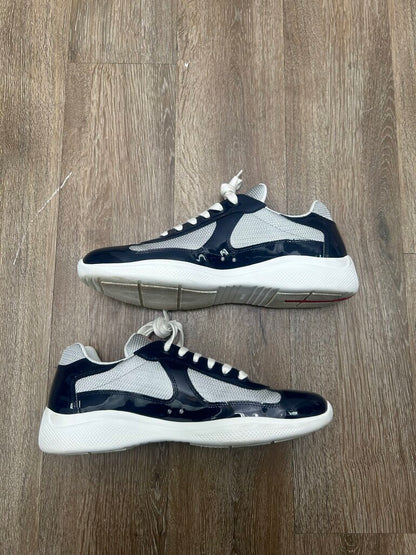 Preowned Prada Cups Navy Grey Patent Sz.11/13M