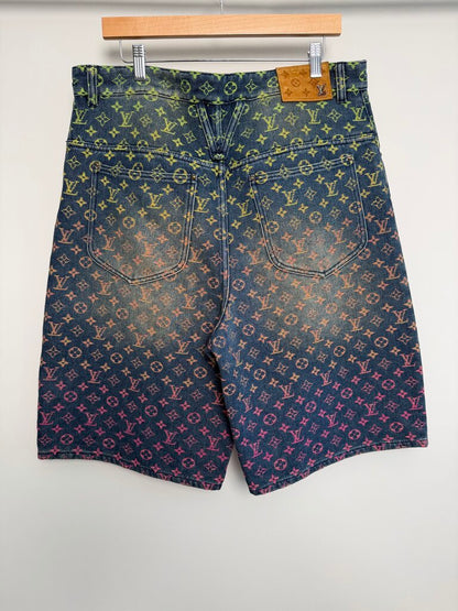 Preowned Louis Vuitton Monogram Rainbow Color Denim Shorts size 32