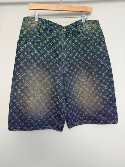 Preowned Louis Vuitton Monogram Rainbow Color Denim Shorts size 32