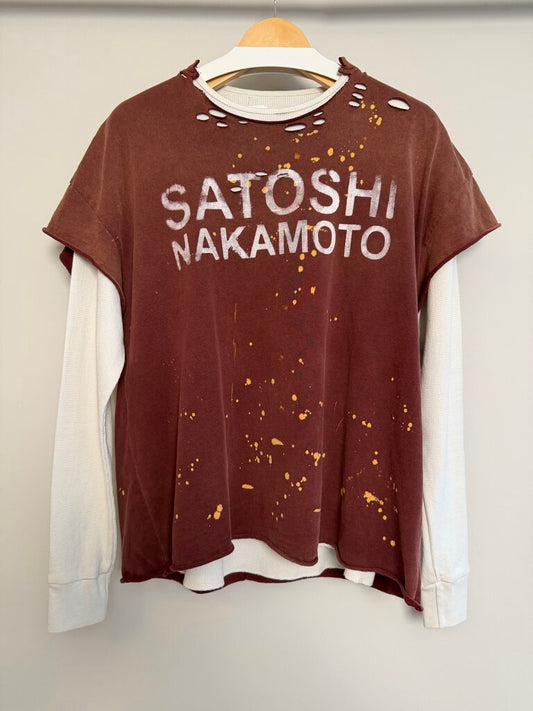 Satoshi Thermal Burgundy Cut Off Spell Out L/S size S