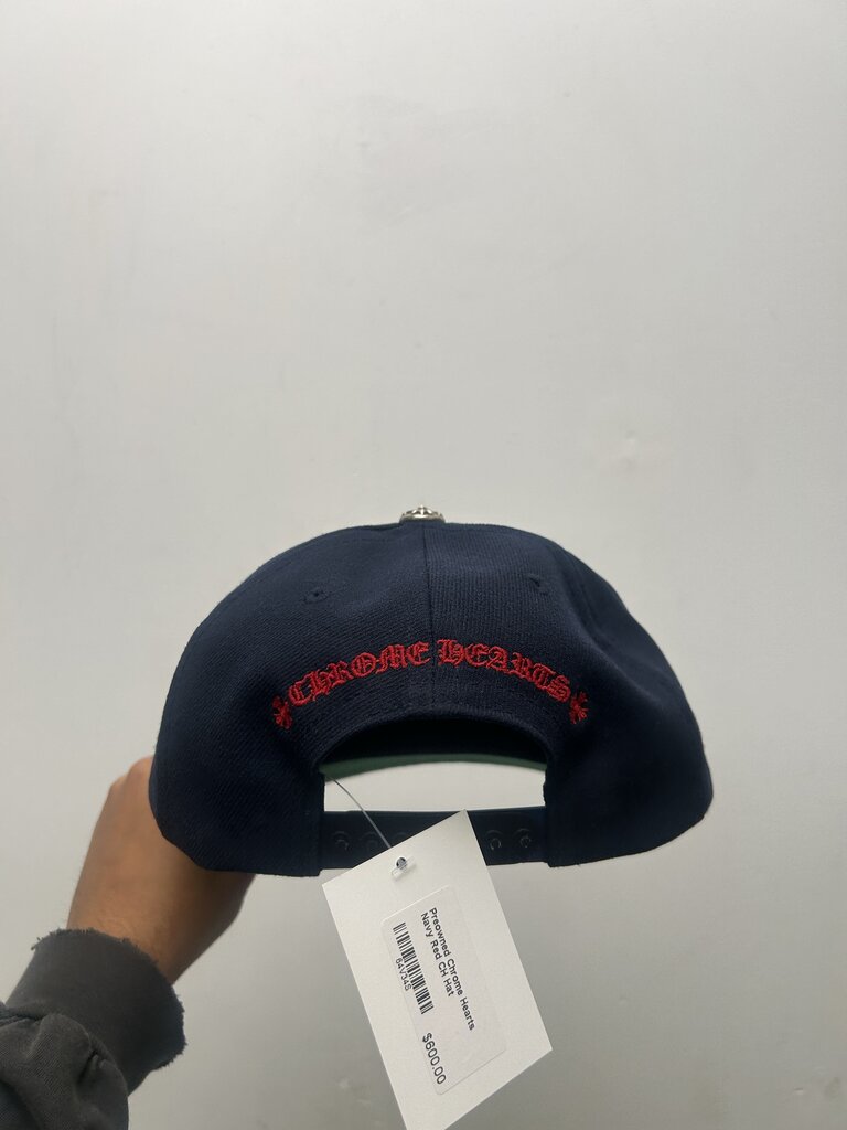 Preowned Chrome Hearts Navy Red CH Hat