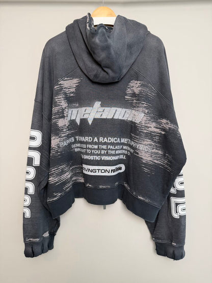New Rivington Roy Grey Distressed Spell Out Zip Hoodie size M(fits M-L)