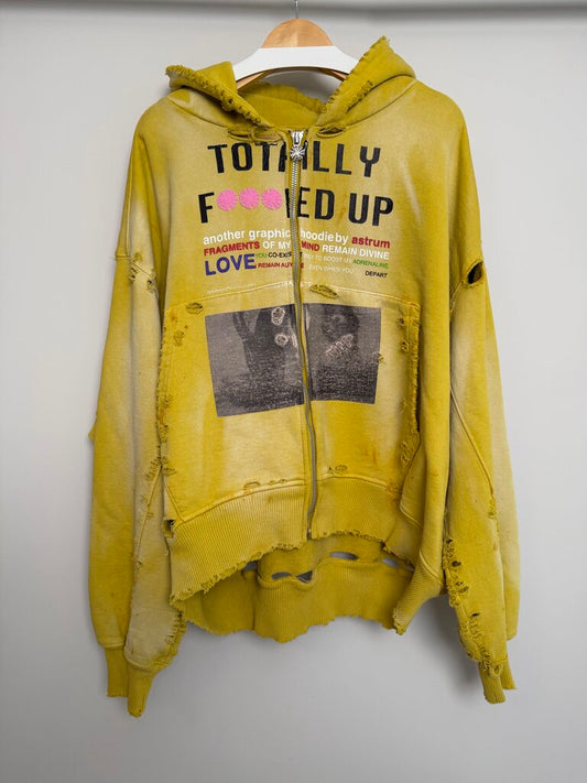 New Astrum Yellow Totally Fucked Up Yellow Zip Hoodie size M