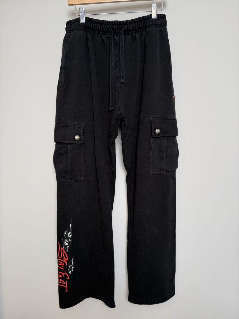 Preowned Chrome Heart Matty Cargo Stay Fast Black Sweatpants size XL