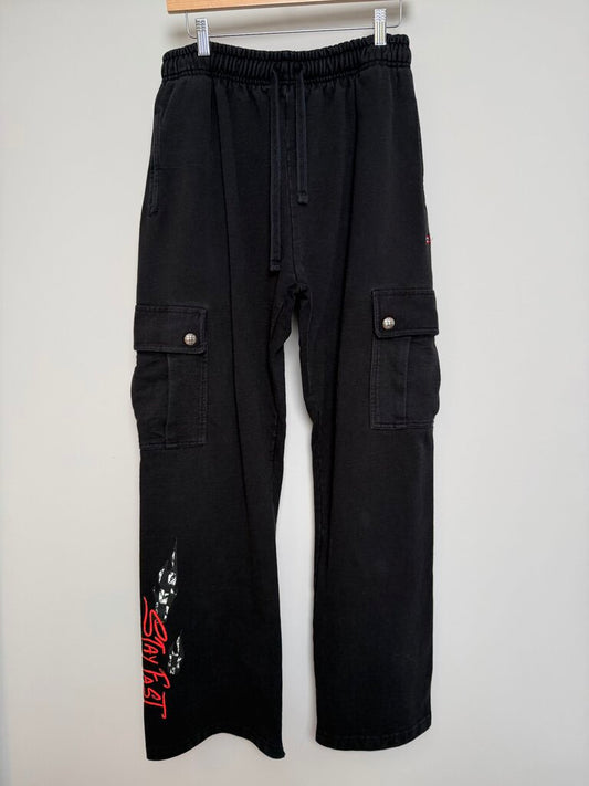 Preowned Chrome Heart Matty Cargo Stay Fast Black Sweatpants size XL