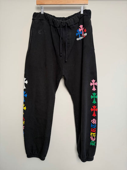 Preowned Chrome Heart Multi Logo Multi Color Cross Sweatpants size XL