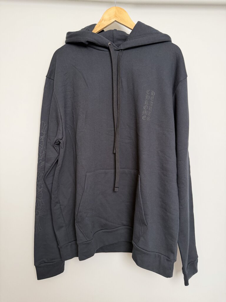 New Chrome Heart Black Black Vertical Logo Miami Hoodie size L
