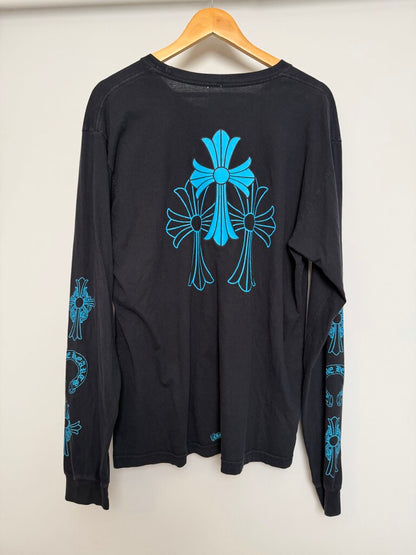 Preowned Chrome Heart Black Teal Multi Logo Pocket L/S size XL