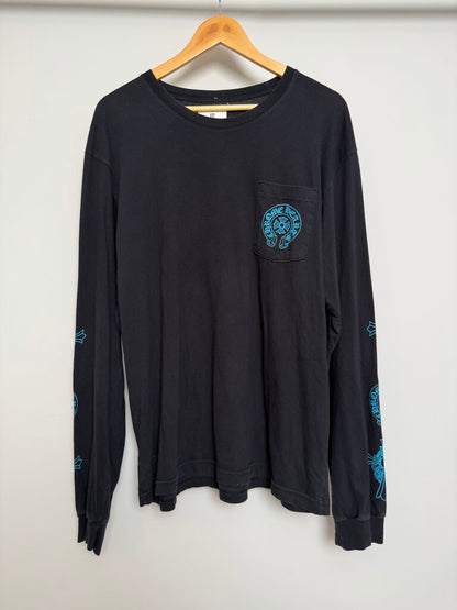 Preowned Chrome Heart Black Teal Multi Logo Pocket L/S size XL