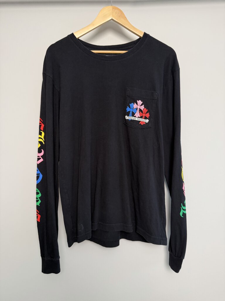 Preowned Chrome Heart Multi Logo Multi Color Cross Pocket Black L/S size L