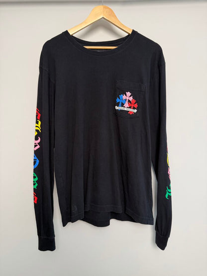 Preowned Chrome Heart Multi Logo Multi Color Cross Pocket Black L/S size L