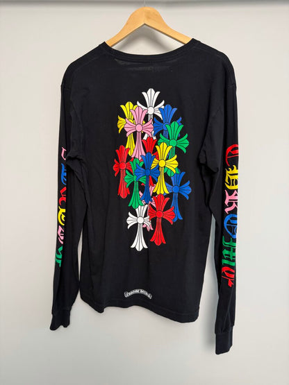 Preowned Chrome Heart Multi Logo Multi Color Cross Pocket Black L/S size L