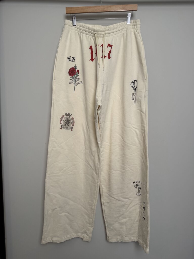 New Balenciaga Cream Tattoo 1917 Logo Sweatpants size S(Fits XL)