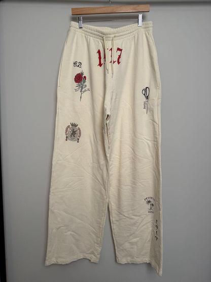 New Balenciaga Cream Tattoo 1917 Logo Sweatpants size S(Fits XL)