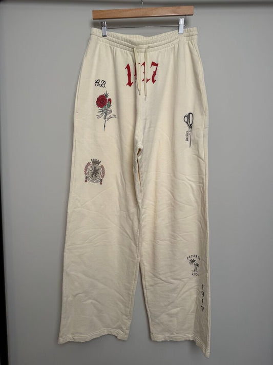 New Balenciaga Cream Tattoo 1917 Logo Sweatpants size S(Fits XL)