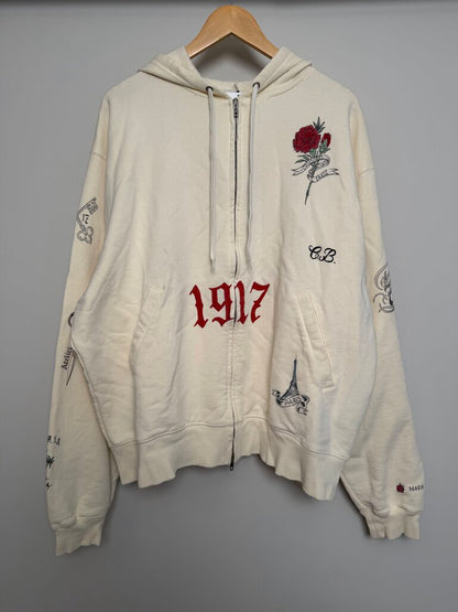 New Balenciaga Cream Tattoo 1917 Zip Hoodie size S(Fits XL)