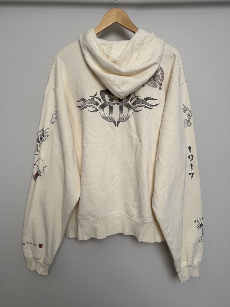 New Balenciaga Cream Tattoo 1917 Zip Hoodie size S(Fits XL)