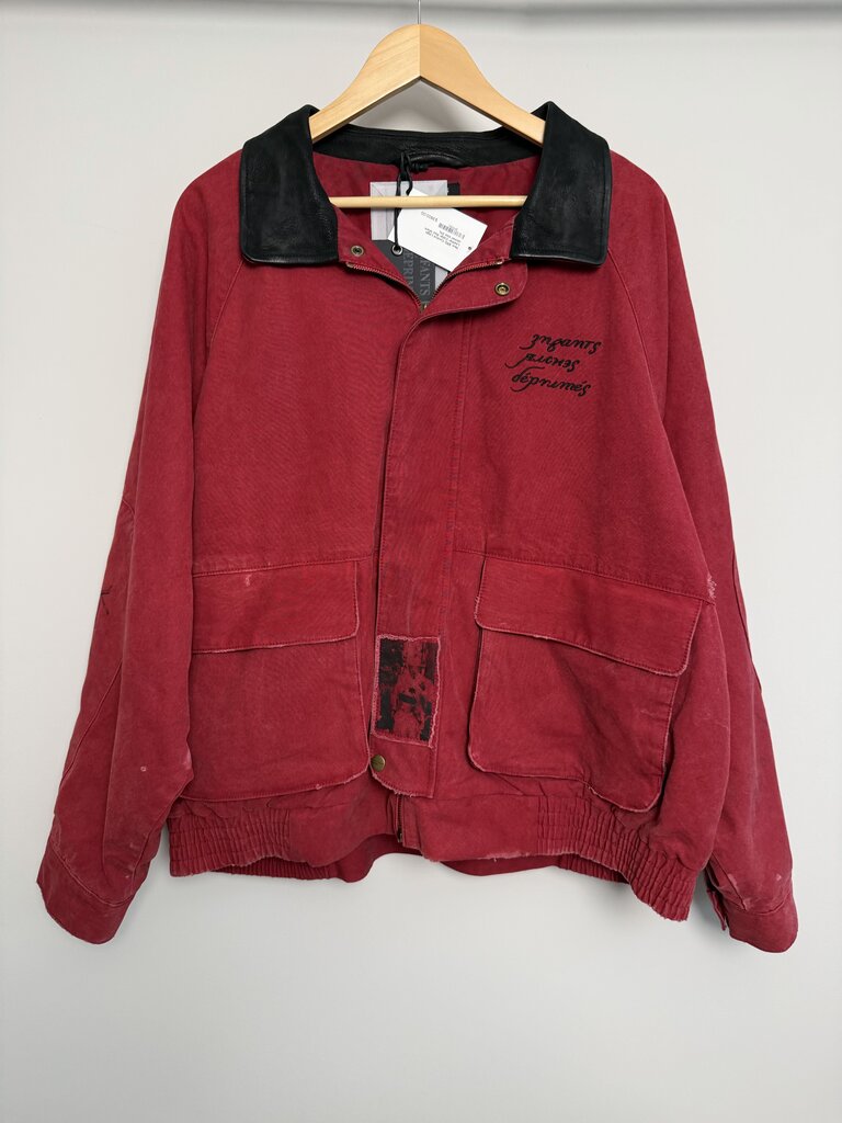 New ERD Cursive Logo Leather Collar Red Work Jacket size 2XL