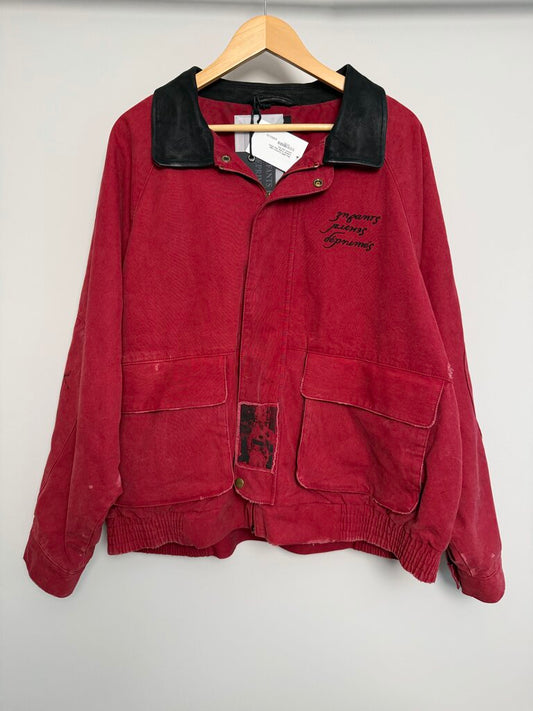 New ERD Cursive Logo Leather Collar Red Work Jacket size 2XL