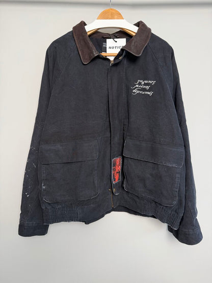 New ERD Cursive Logo Leather Collar Black Work Jacket size 2XL