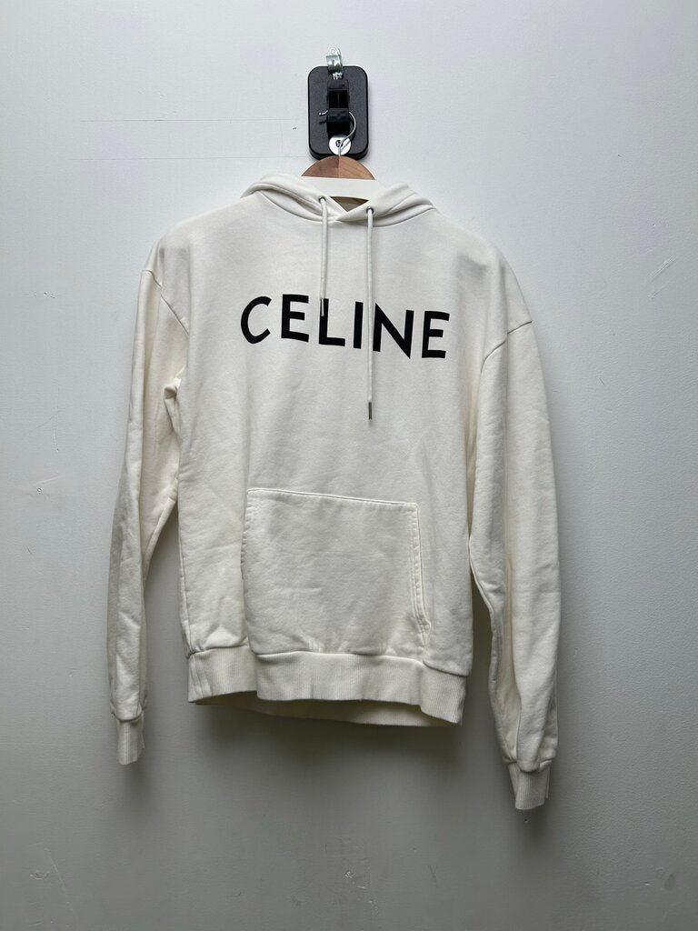 Preowned Celine White Black Spellout Hoodie Sz.XS