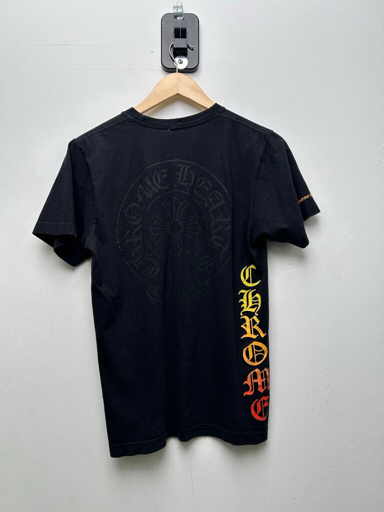 Preowned Chrome Hearts Black Gradient Neck Logo Scroll Tee Size Small