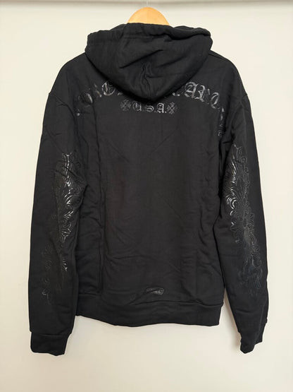 New Chrome Heart Black Black Floral Horseshoe Logo Hoodie size S