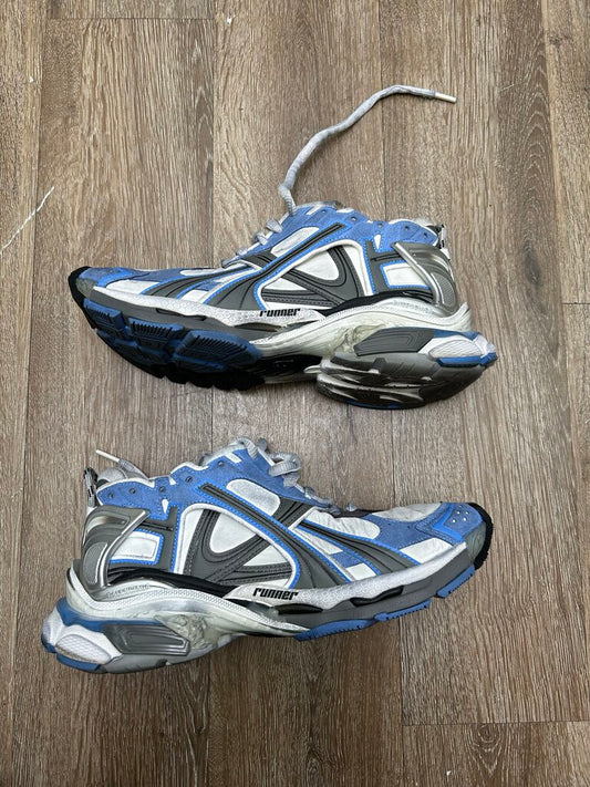 Preowned Balenciaga Blue White Grey Suede Runner sz.43