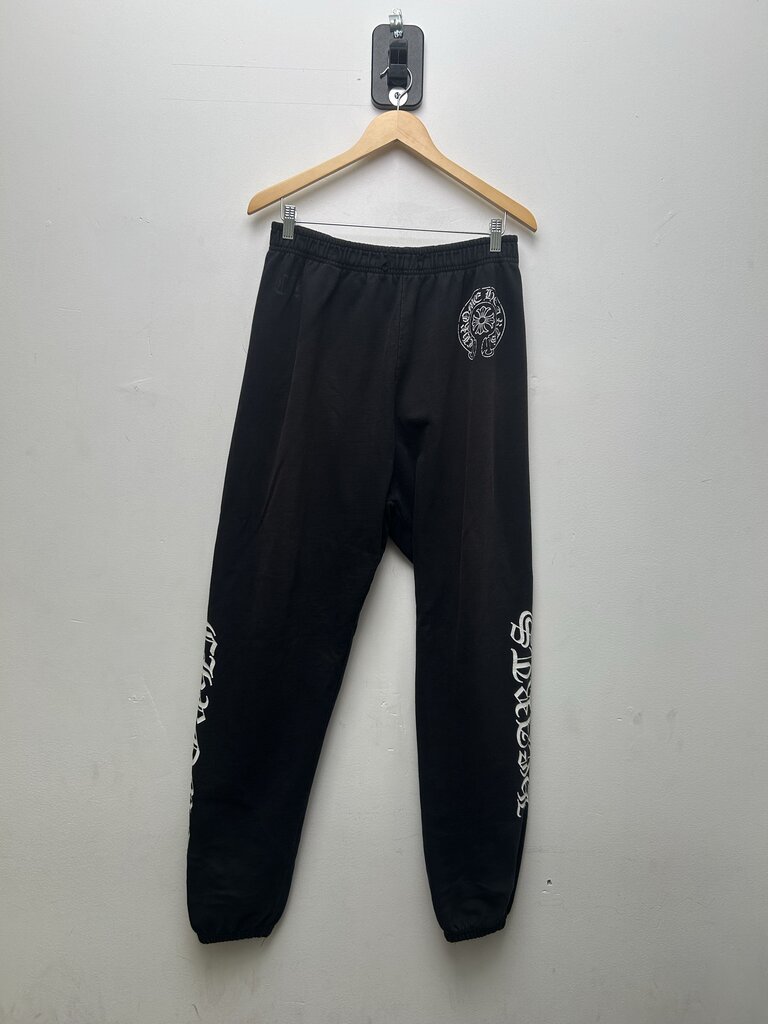 Preowned Chrome Hearts Vintage Black White Scroll Spellout Sweatpants Sz.Large