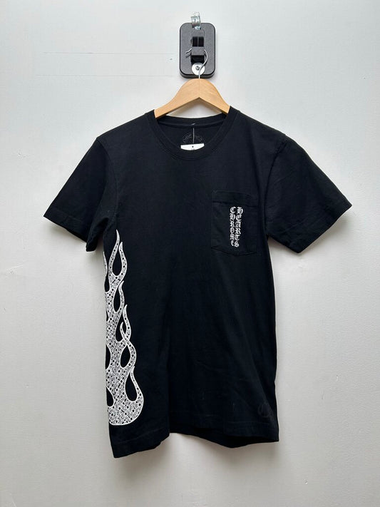 Preowned Chrome Hearts Black White Cross Flame Tee Sz.Small