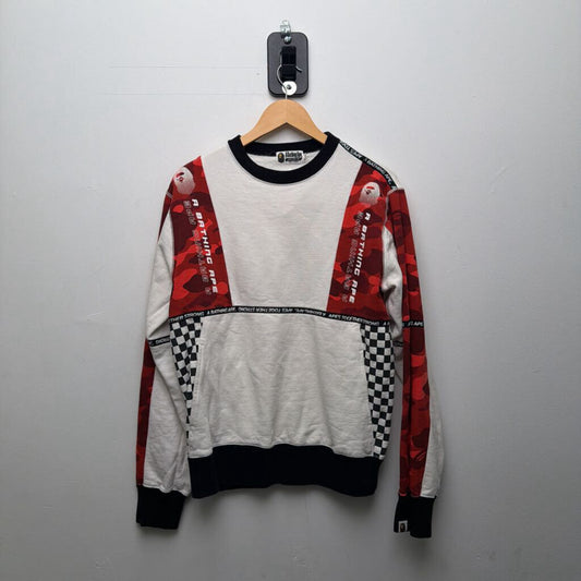 Preowned Bape White Red came Checkered Crewneck Size Large