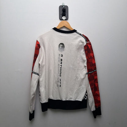 Preowned Bape White Red came Checkered Crewneck Size Large