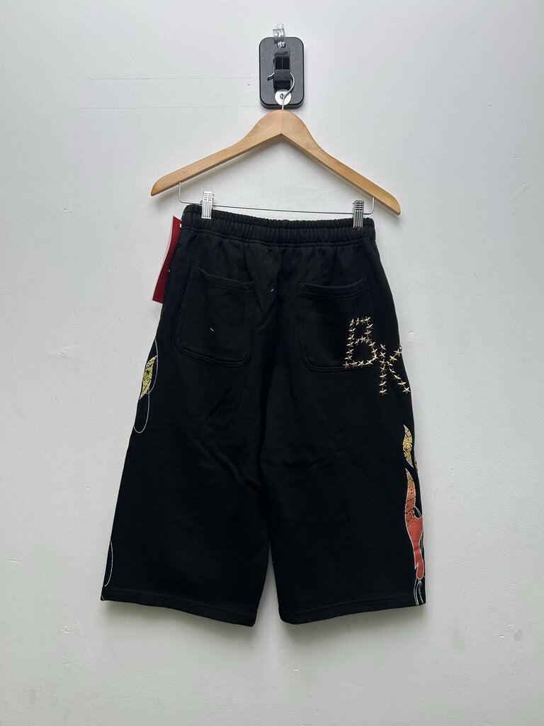 New Boredom Kills Up In Flames Black 3/4 Shorts Sz M