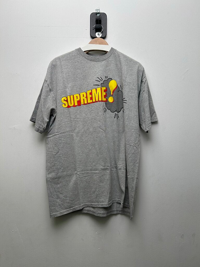 Preowned Supreme Grey Yellow Red Spellout ! Tee Sz.XL