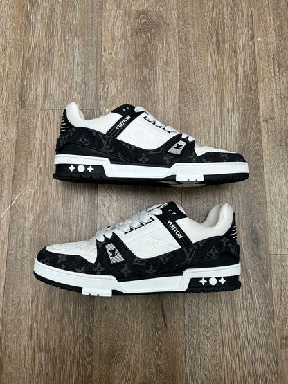 Preowned Louis Vuitton Trainer White Black Denim Sz.10.5/12.5M