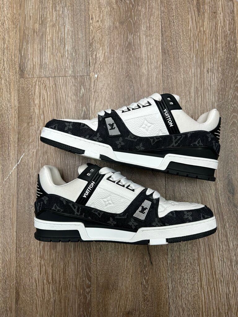 Preowned Louis Vuitton Trainer White Black Denim Sz.10.5/12.5M