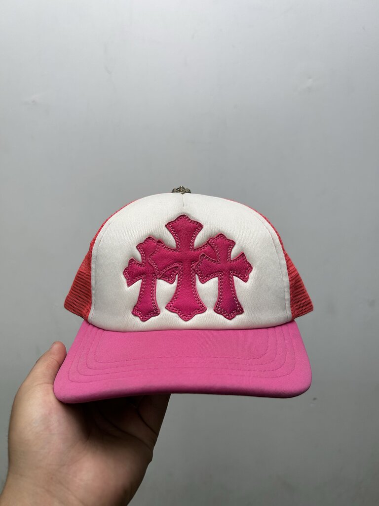 Preowned Chrome Hearts Pink White Triple Cross Hat