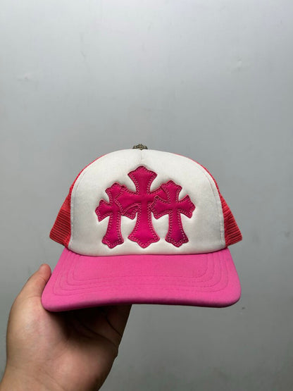 Preowned Chrome Hearts Pink White Triple Cross Hat