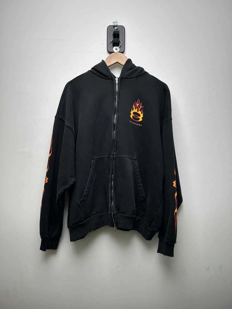 Preowned Balenciaga Black Flame Zip Up Sz.Medium