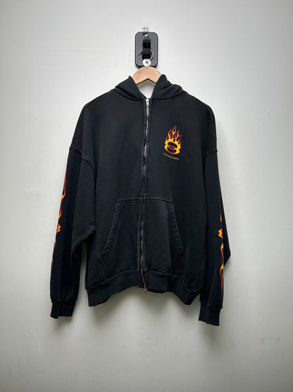 Preowned Balenciaga Black Flame Zip Up Sz.Medium