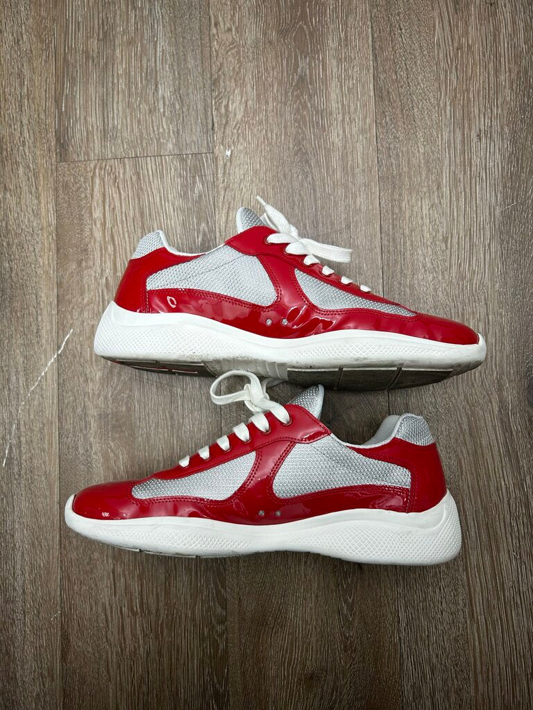 Preowned Prada Americas Cups White Red Silver sz.9.5