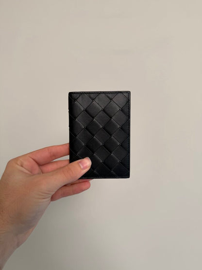 Preowned Bottega Vanetta Black Green Bi Fold Wallet